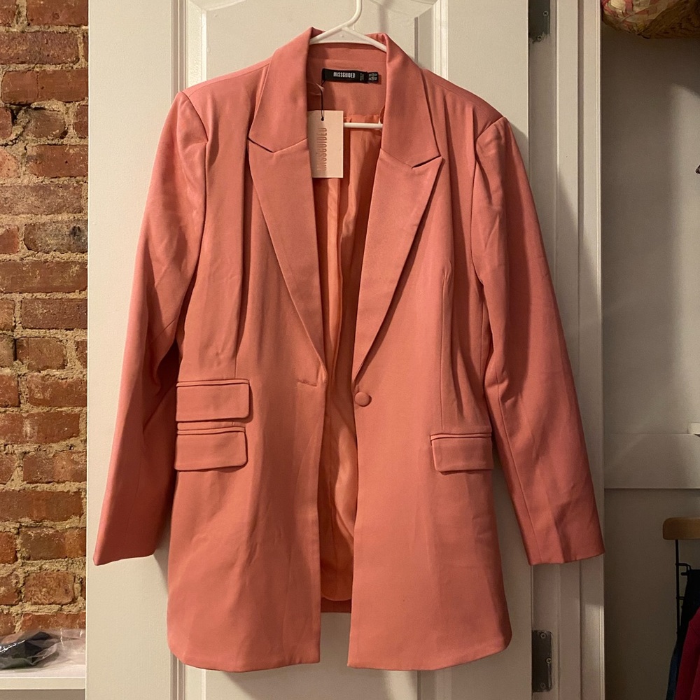 NEW WITH TAGS - Pink Misguided long blazer. Size 12